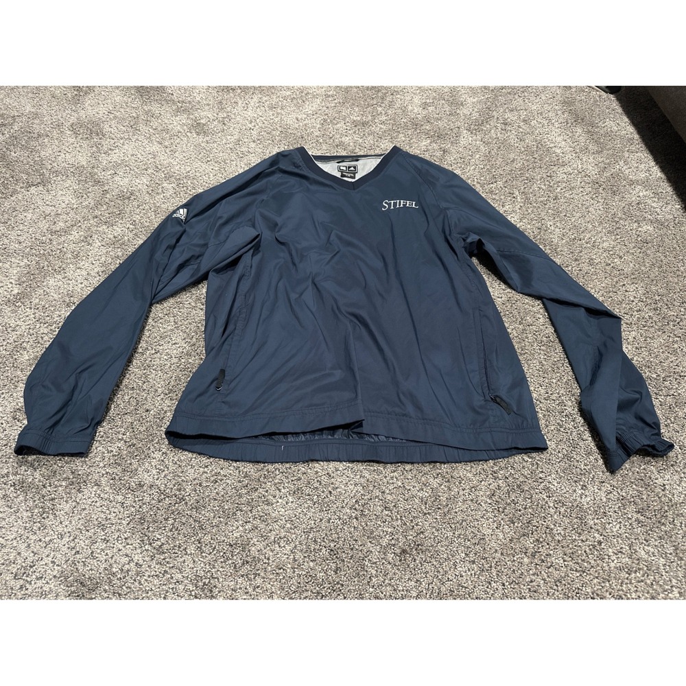 Adidas‎ Mens Navy Blue V-Neck Windbreaker Pullover Stifel Logo Size Large